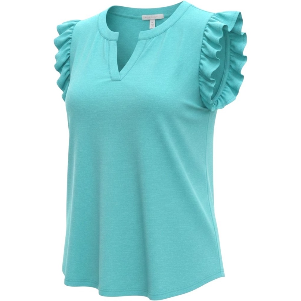 Chic Soul Turquoise Ruffle Flutter Sleeve Top Women Size XL Office Chic Casual‎